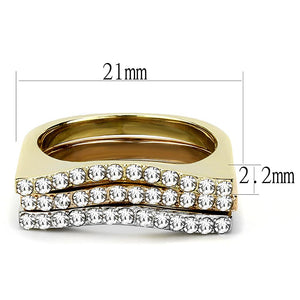 TK3234 - Three Tone (IP Gold & IP Rose Gold & High Polished) Stainless Steel Ring with Top Grade Crystal  in Clear