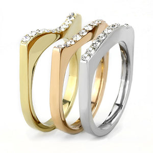 TK3234 - Three Tone (IP Gold & IP Rose Gold & High Polished) Stainless Steel Ring with Top Grade Crystal  in Clear