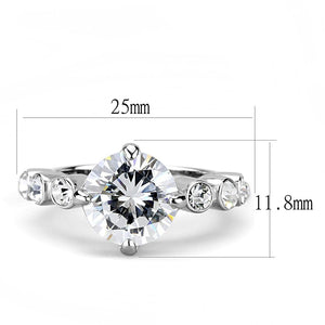 TK3247 - High polished (no plating) Stainless Steel Ring with AAA Grade CZ  in Clear