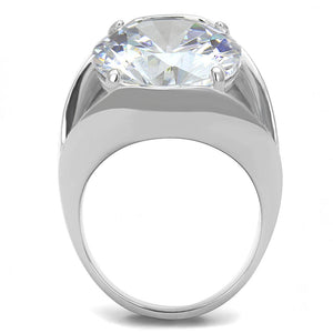 TK3263 - High polished (no plating) Stainless Steel Ring with AAA Grade CZ  in Clear