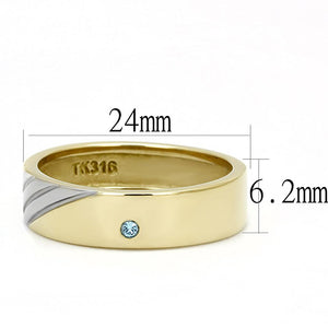 TK3267 - Two-Tone IP Gold (Ion Plating) Stainless Steel Ring with Top Grade Crystal  in Sea Blue