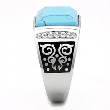 Load image into Gallery viewer, TK3274 High polished (no plating) Stainless Steel Ring with Synthetic in Sea Blue