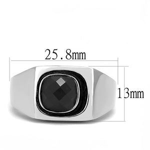 TK3283 - High polished (no plating) Stainless Steel Ring with Synthetic Synthetic Glass in Jet