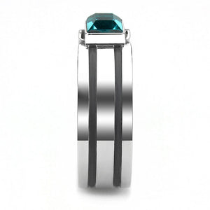 TK3291 - High polished (no plating) Stainless Steel Ring with Top Grade Crystal  in Blue Zircon