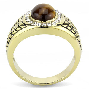 TK3293 - IP Gold(Ion Plating) Stainless Steel Ring with Synthetic Tiger Eye in Topaz