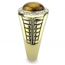 Load image into Gallery viewer, TK3293 - IP Gold(Ion Plating) Stainless Steel Ring with Synthetic Tiger Eye in Topaz