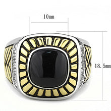 Load image into Gallery viewer, TK3294 - Two-Tone IP Gold (Ion Plating) Stainless Steel Ring with Synthetic Onyx in Jet