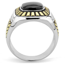 Load image into Gallery viewer, TK3294 - Two-Tone IP Gold (Ion Plating) Stainless Steel Ring with Synthetic Onyx in Jet