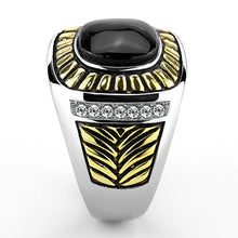 Load image into Gallery viewer, TK3294 - Two-Tone IP Gold (Ion Plating) Stainless Steel Ring with Synthetic Onyx in Jet