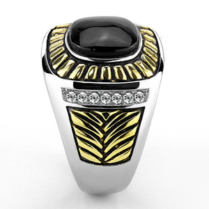 TK3294 - Two-Tone IP Gold (Ion Plating) Stainless Steel Ring with Synthetic Onyx in Jet