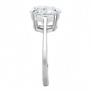 TK3428 - High polished (no plating) Stainless Steel Ring with AAA Grade CZ  in Clear