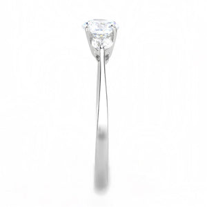 TK3431 - High polished (no plating) Stainless Steel Ring with AAA Grade CZ  in Clear