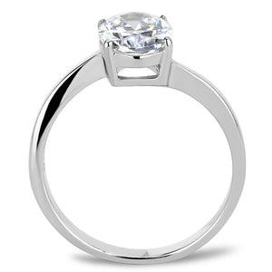 TK3433 - High polished (no plating) Stainless Steel Ring with AAA Grade CZ  in Clear