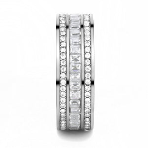 TK3435 - High polished (no plating) Stainless Steel Ring with AAA Grade CZ  in Clear