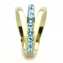 Load image into Gallery viewer, TK3441 - IP Gold(Ion Plating) Stainless Steel Ring with Top Grade Crystal  in Sea Blue