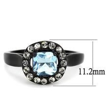 Load image into Gallery viewer, TK3443 - IP Black(Ion Plating) Stainless Steel Ring with Synthetic Synthetic Glass in Sea Blue