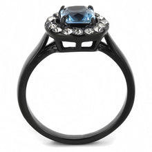 Load image into Gallery viewer, TK3443 - IP Black(Ion Plating) Stainless Steel Ring with Synthetic Synthetic Glass in Sea Blue