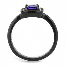 Load image into Gallery viewer, TK3450 - IP Black(Ion Plating) Stainless Steel Ring with AAA Grade CZ  in Tanzanite