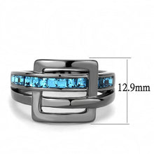 Load image into Gallery viewer, TK3451 - IP Light Black  (IP Gun) Stainless Steel Ring with Top Grade Crystal  in Sea Blue