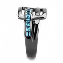 Load image into Gallery viewer, TK3451 - IP Light Black  (IP Gun) Stainless Steel Ring with Top Grade Crystal  in Sea Blue