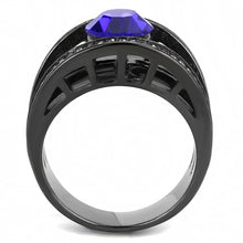 Load image into Gallery viewer, TK3453 - IP Light Black  (IP Gun) Stainless Steel Ring with Top Grade Crystal  in Sapphire