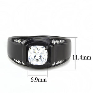 TK3467 - IP Black(Ion Plating) Stainless Steel Ring with AAA Grade CZ  in Clear