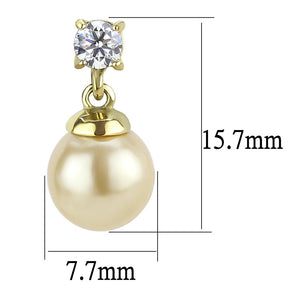 TK3480 - IP Gold(Ion Plating) Stainless Steel Earrings with Synthetic Pearl in Champagne