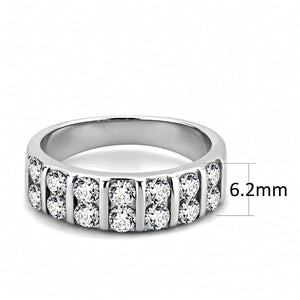 TK3504 - High polished (no plating) Stainless Steel Ring with AAA Grade CZ  in Clear