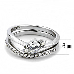 TK3507 - High polished (no plating) Stainless Steel Ring with AAA Grade CZ  in Clear