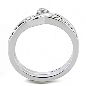 TK3508 - High polished (no plating) Stainless Steel Ring with AAA Grade CZ  in Clear