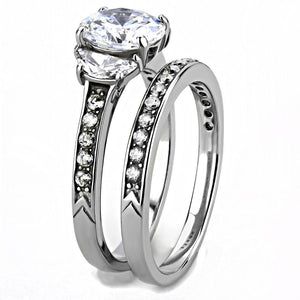 TK3509 - High polished (no plating) Stainless Steel Ring with AAA Grade CZ  in Clear