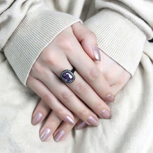 Load image into Gallery viewer, TK3512 - IP Black(Ion Plating) Stainless Steel Ring with AAA Grade CZ  in Amethyst