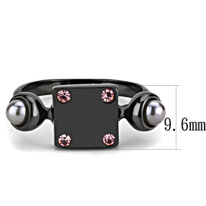 TK3513 - IP Light Black  (IP Gun) Stainless Steel Ring with Synthetic Pearl in Gray