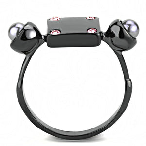 TK3513 - IP Light Black  (IP Gun) Stainless Steel Ring with Synthetic Pearl in Gray