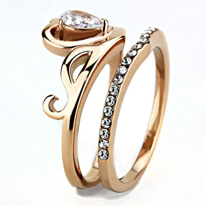 TK3518 - IP Rose Gold(Ion Plating) Stainless Steel Ring with AAA Grade CZ  in Clear