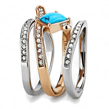 Load image into Gallery viewer, TK3519 - Two-Tone IP Rose Gold Stainless Steel Ring with Synthetic Turquoise in Sea Blue