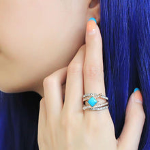 Load image into Gallery viewer, TK3519 - Two-Tone IP Rose Gold Stainless Steel Ring with Synthetic Turquoise in Sea Blue