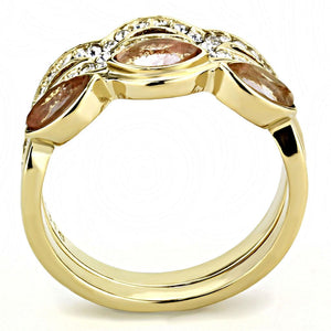 TK3521 - IP Gold(Ion Plating) Stainless Steel Ring with Synthetic Synthetic Glass in Light Peach