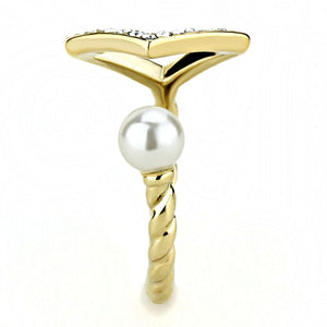 TK3523 - IP Gold(Ion Plating) Stainless Steel Ring with Synthetic Pearl in White