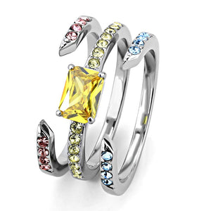 TK3526 - High polished (no plating) Stainless Steel Ring with AAA Grade CZ  in Topaz