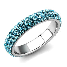 Load image into Gallery viewer, TK3535 - High polished (no plating) Stainless Steel Ring with Top Grade Crystal  in Sea Blue