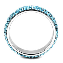 Load image into Gallery viewer, TK3535 - High polished (no plating) Stainless Steel Ring with Top Grade Crystal  in Sea Blue