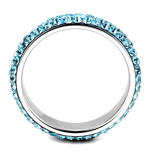 TK3535 - High polished (no plating) Stainless Steel Ring with Top Grade Crystal  in Sea Blue