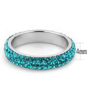 TK3538 - High polished (no plating) Stainless Steel Ring with Top Grade Crystal  in Blue Zircon