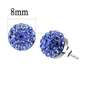 TK3550 - High polished (no plating) Stainless Steel Earrings with Top Grade Crystal  in Sapphire