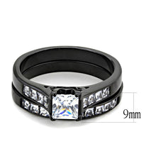 Load image into Gallery viewer, TK3555 - IP Black(Ion Plating) Stainless Steel Ring with AAA Grade CZ  in Clear