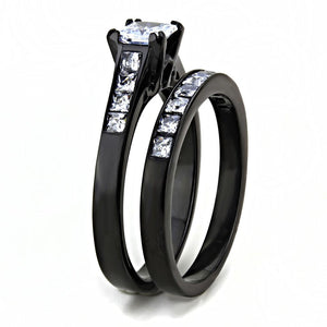 TK3555 - IP Black(Ion Plating) Stainless Steel Ring with AAA Grade CZ  in Clear