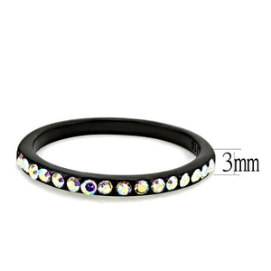 TK3556 - IP Black(Ion Plating) Stainless Steel Ring with Top Grade Crystal  in Aurora Borealis (Rainbow Effect)