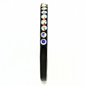 TK3556 - IP Black(Ion Plating) Stainless Steel Ring with Top Grade Crystal  in Aurora Borealis (Rainbow Effect)