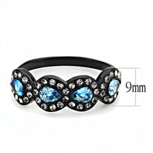 Load image into Gallery viewer, TK3559 - IP Black(Ion Plating) Stainless Steel Ring with AAA Grade CZ  in Sea Blue